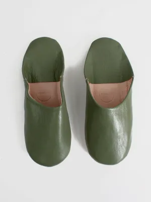 Bohemia Men's Leather Babouche Slippers, Olive