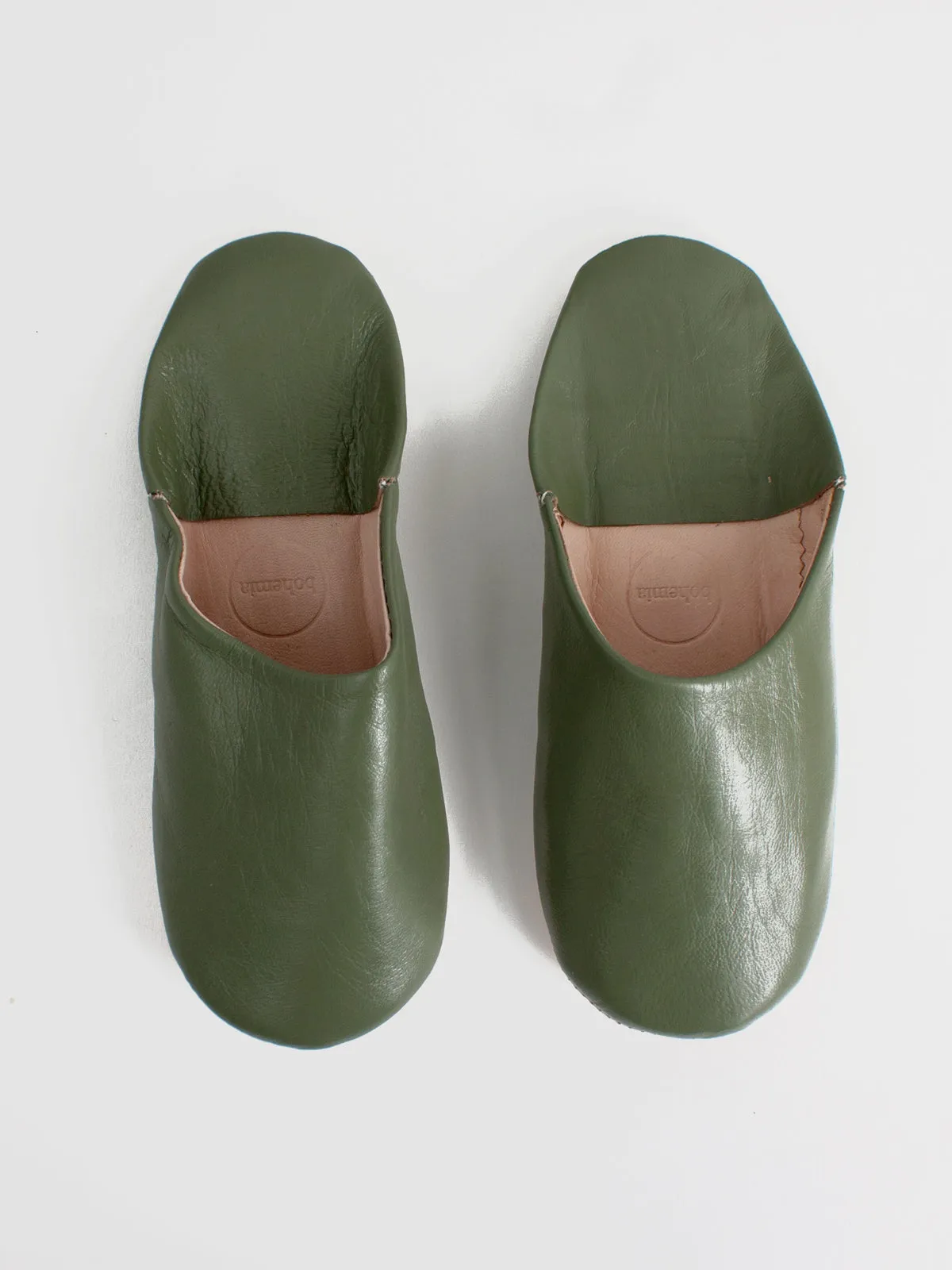 Bohemia Men's Leather Babouche Slippers, Olive