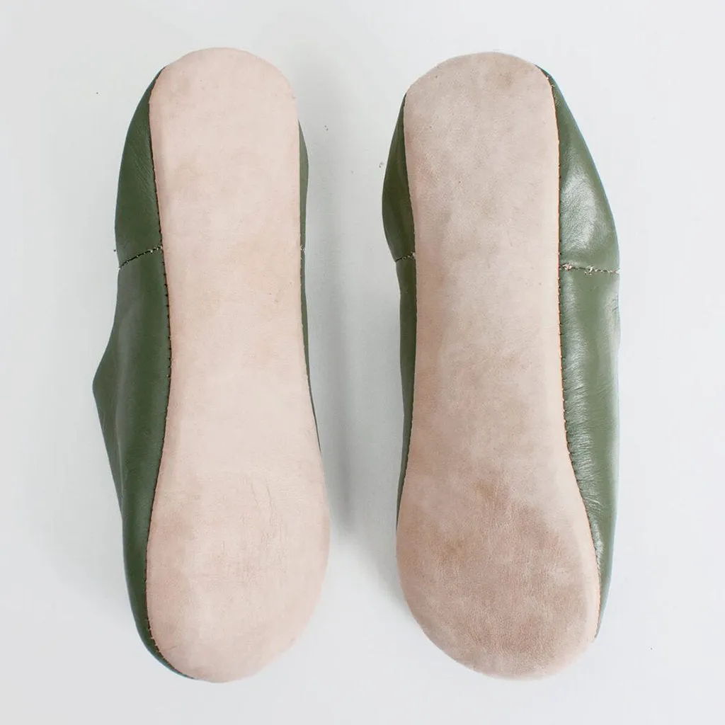 Bohemia Men's Leather Babouche Slippers, Olive
