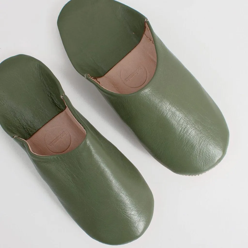Bohemia Men's Leather Babouche Slippers, Olive