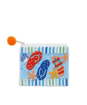 Flip Flop and Shell Design Beaded Coin Pouch
