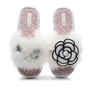 Flower Fur Slippers for Women