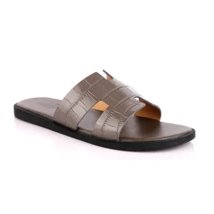 Hermes Paris Ash Croc Patterned Leather Slippers.