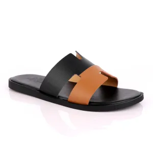 Hermes Paris Black and Brown Leather Slippers