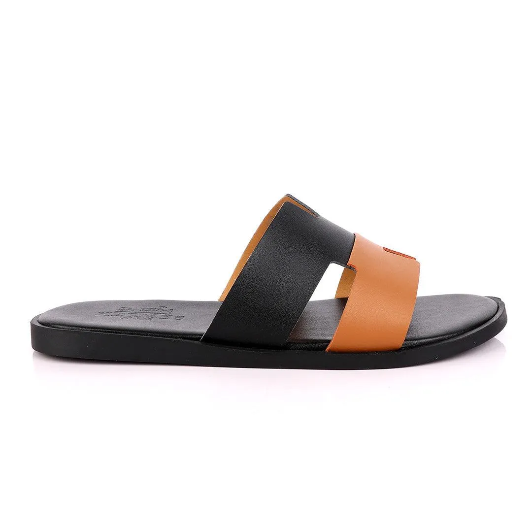 Hermes Paris Black and Brown Leather Slippers