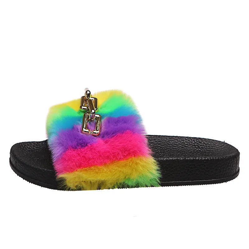 Rainbow Plush Slippers for Women