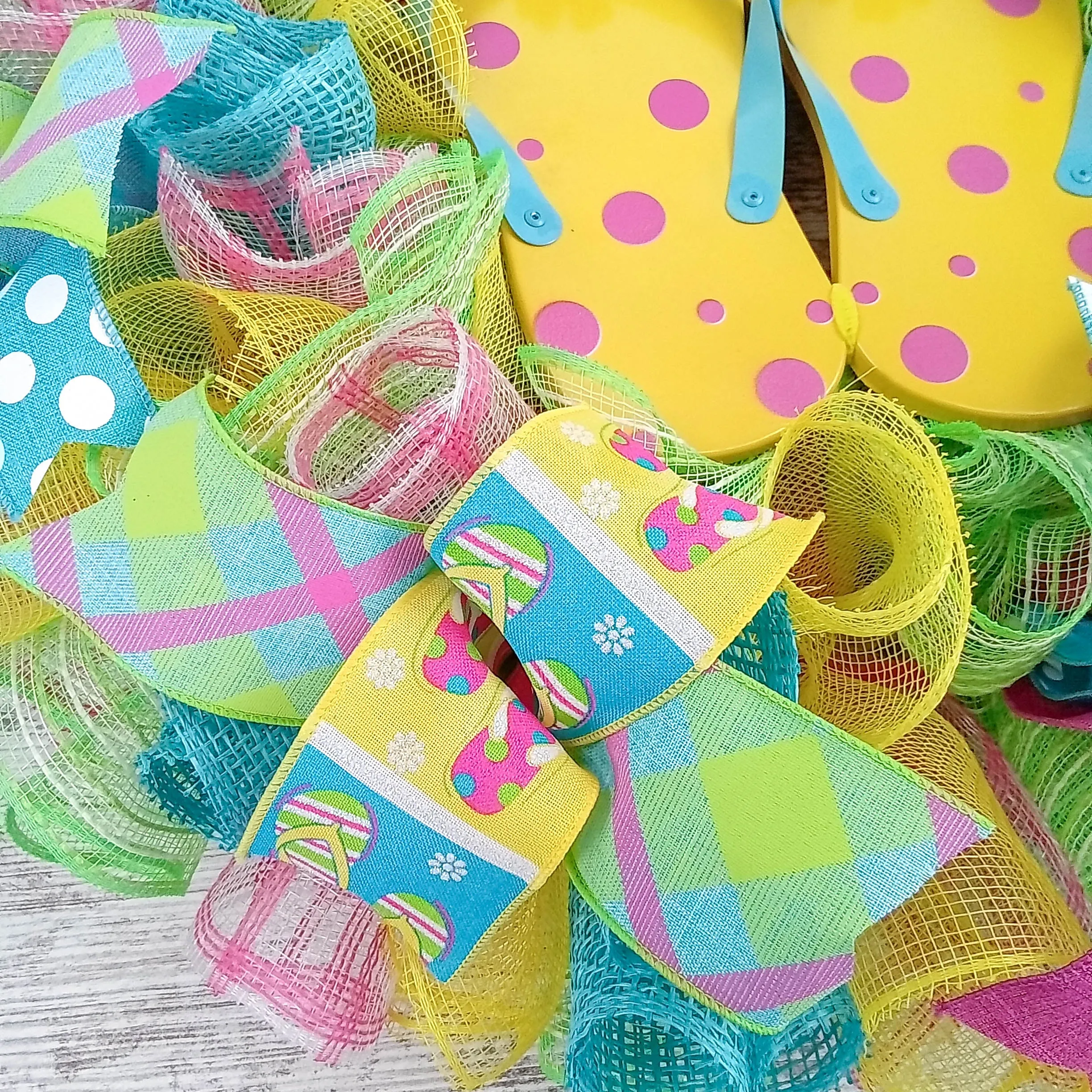 Summer Flip Flop Wreath | Spring Front Door Decor | Yellow Pink Blue Green